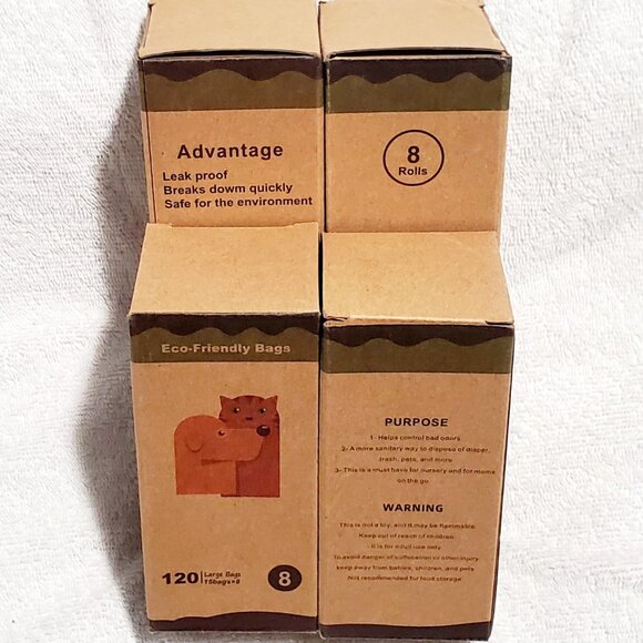 LOT of 4~ 100% ECO-FRIENDLY Poop Bags- 8 Rolls of 15 Bags = 120 Count Per Box - Picture 3 of 9